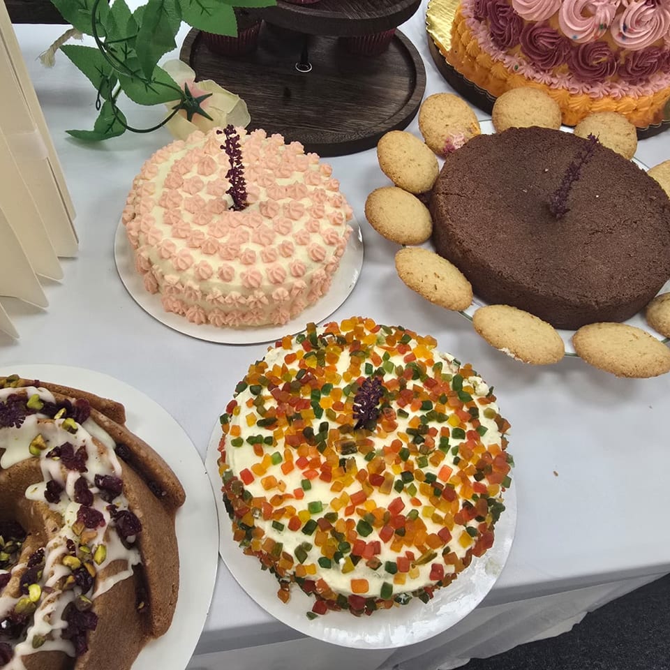 Assortment of decorated cakes at Gopinath Cafe